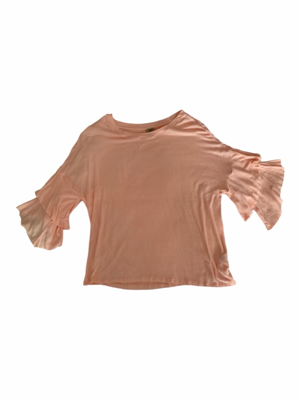 True Craft Top Juniors Size Small Peachy Pink 3/4 Tiered Sleeve Lightweight